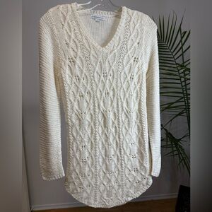 Warehouse Cream V-Neck Cable Knit Sweater